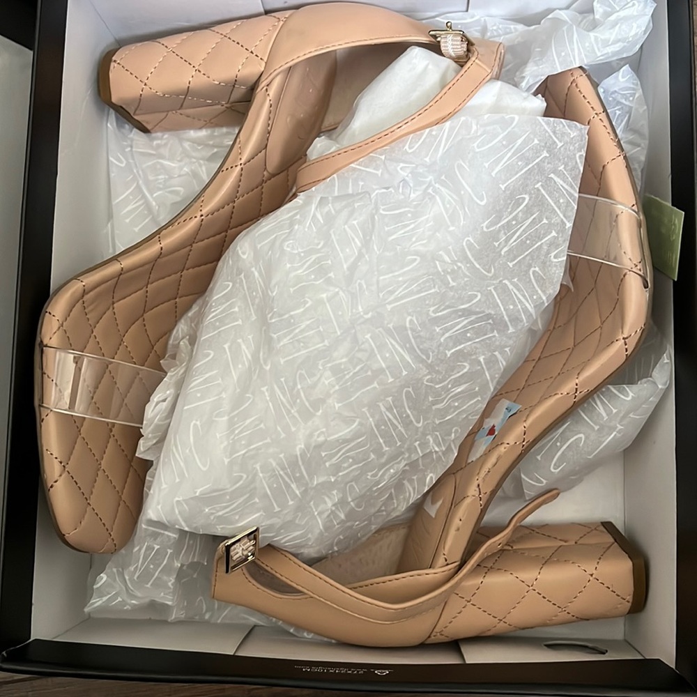I.N.C international concepts beige, hi heel sandal strap around the ankle size 8